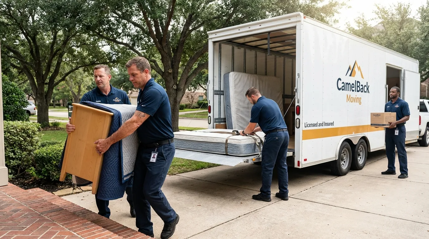 Crew loading residential truck for cross-state move from Lambertville, MI