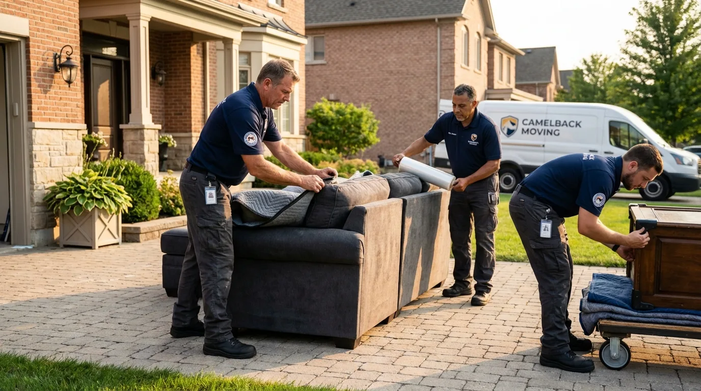Large estate moving crew wrapping furniture in Lambertville, MI